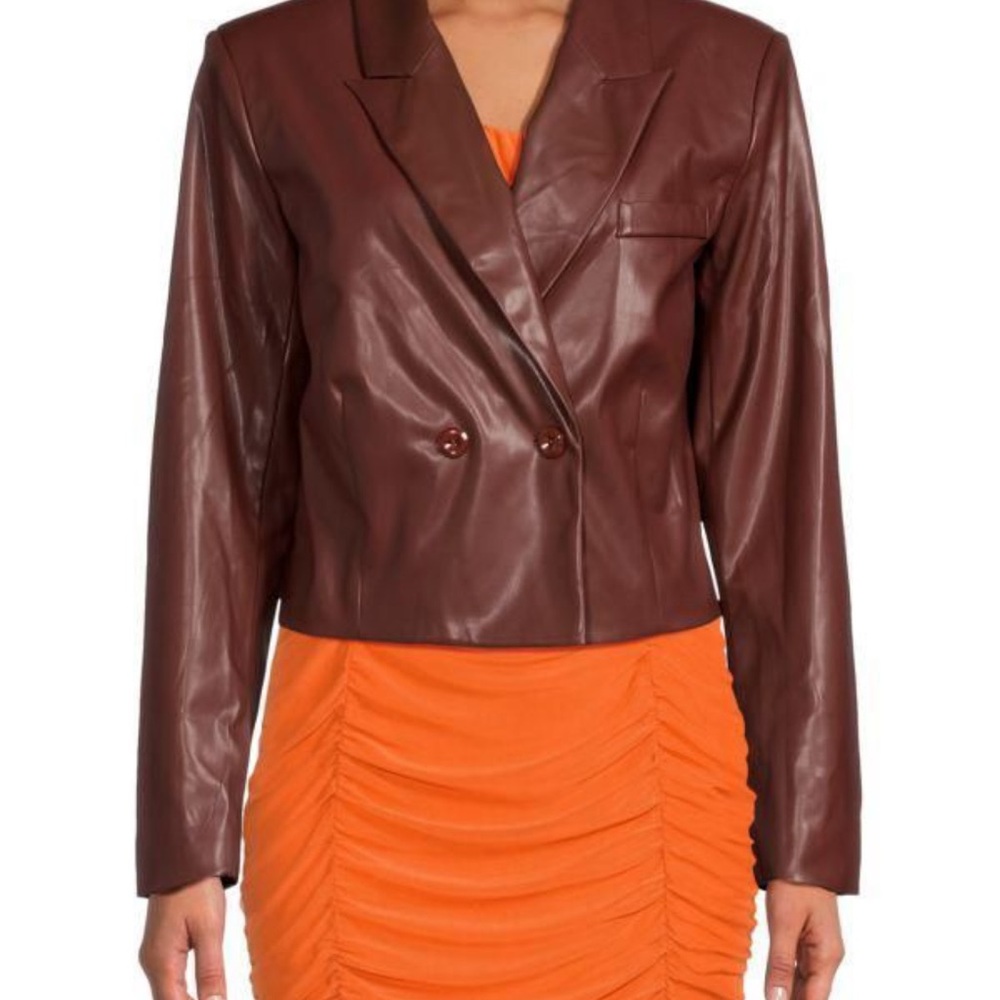 Cropped Faux Leather Jacket